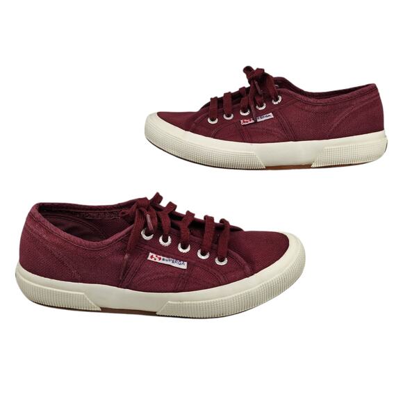 Superga Shoes Womens 6.5 Maroon Burgundy Red White Low Tops Canvas White - Picture 1 of 12